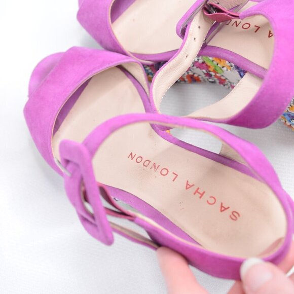Sacha London Y2K Purple Embroidered Floral Wedge Heels Sz 9 - Picture 6 of 8